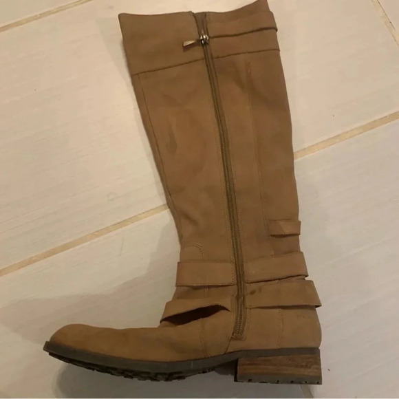 Rachel Roy Knee High Tan  Double Strap Leather Boots 8.5 - Picture 9 of 13